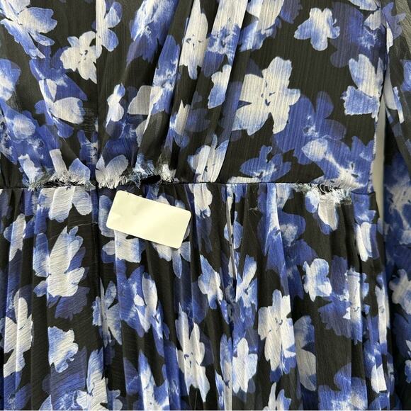 RTR ML Monique Lhuillier Melanie Black White & Blue Floral Maxi Dress Sz 0 - Picture 11 of 14